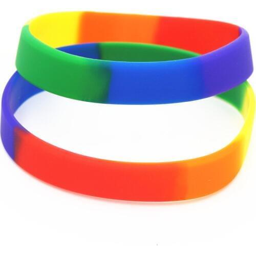 50PC Hot Sale Fashion Rainbow Colour Pride Silicone Wristband Colour Rubber Bracelet &Bangles Women Men Adult Gift Jewelry SH173