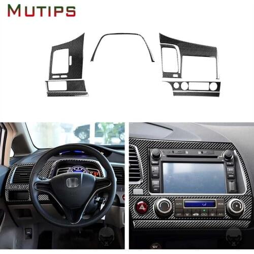 Mutips 7pcs Car Dashboard Center Console Body Kit Air Outlet Panel Cover Carbon Fiber Sticker For Honda Civic 8th Gen 2006-2011