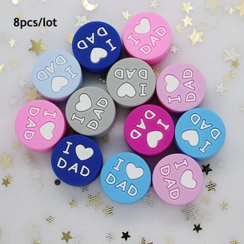 8Pcs Round Mom Dad Silicone Beads Perle Silicone Teething Bead For Jewelry Making Baby Products Silicone Kralen Bead Mordedor