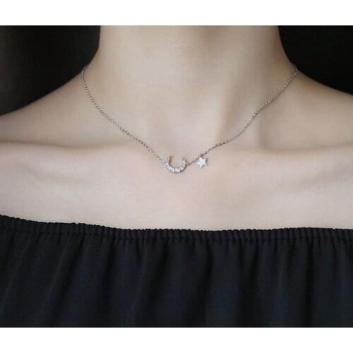 925 Sterling Silver Chain Necklace Exquisite Shining Zircon Moon Clavicle Necklace Engagement Jewelry Anniversary Gift 2021