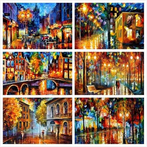 5D DIY Diamond Embroidery Street Scenery Cross Stitch Diamond Mosaic Night Landcape Diamond Painting Rhinestones Christmas Gift