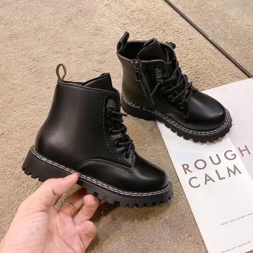 Children Autumn Boots Platform Zipper Pu Leather Black Fashion Boy Girls Shoes Mid-calf Round Toe Non-slip Handmade Kids Boot
