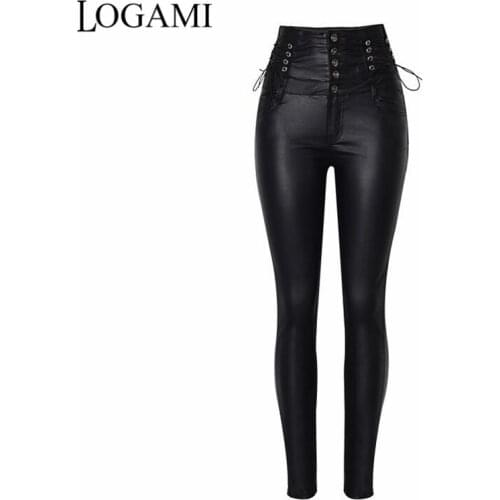 LOGAMI High Waist Leather Pants Women Ladies Sexy Faux Leather Trousers Woman Pencil Pants Black Pantalon Mujer