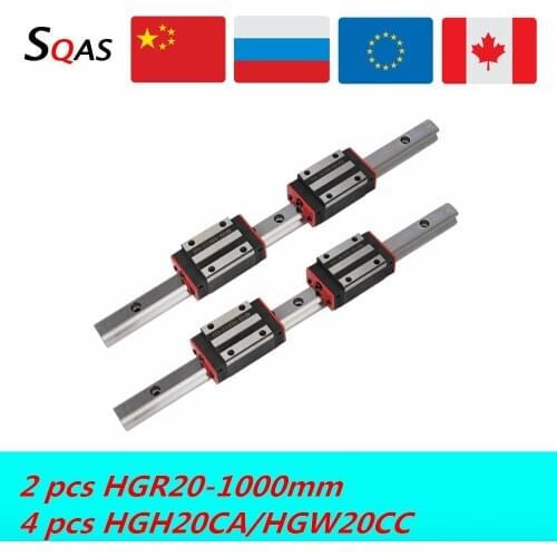 Fast deliver CNC square guide linear rail 2 PCS HGR20 1000mm linear guide +4 PCS HGH20CA / HGW20CC carriage slides blocks