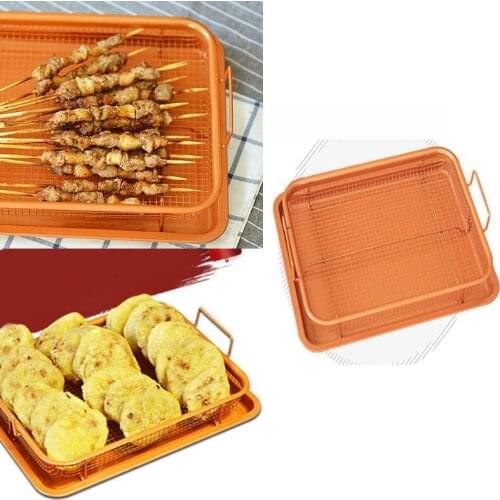 Household Metal Oven Crisper Tray Non Stick Cookie Sheet Air Fry Pan Grill Oil Filter Mesh Chips Basket Baking Dish Tool