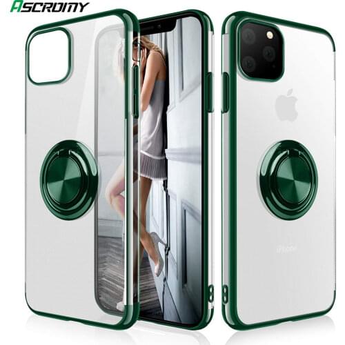 Finger Ring Holder Case For iPhone 11 Pro Max X XS XR 7 6 6S 8 Plus SE 2 2020 iPhone11 Transparent Phone Cover Green Accessories