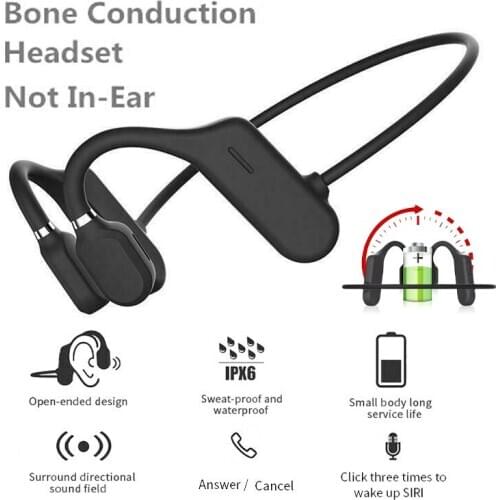 Black Waterproof Wireless Headset Wireless Open Ear Bone Conduction Headset Stereo Headphone Sport Earphone With Microphone