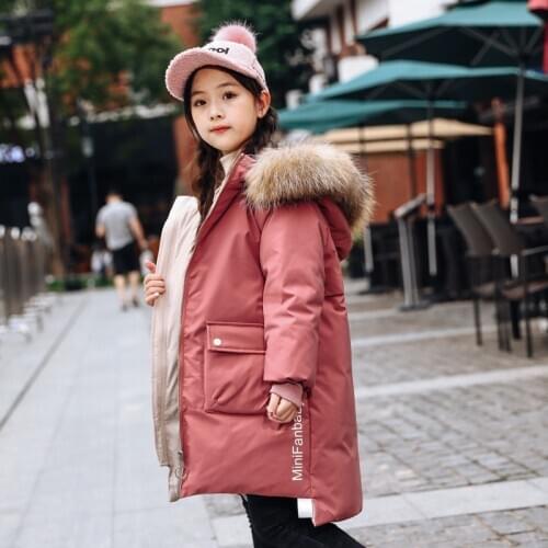 Childrens Down Jackets 2020 Winter New Korean Solid Color Thick White Duck Mid-length Girls Down Jackets