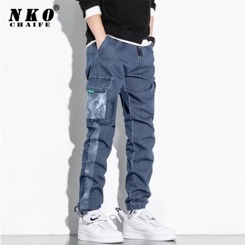 CHAIFENKO Brand Jeans Men New Fashion Harajuku Joggers Trousers Pants Men Hip Hop Streetwear Casual Plus Size Cargo Jeans M-8XL