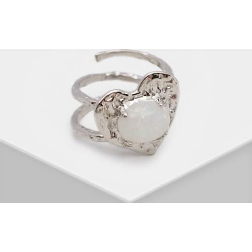 Trendy opal stone heart shape pendant ring jewelry for lady friendship gift accessories with box ins