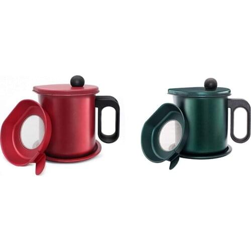 Cooking Oil Container with Strainer,Oil Container Kitchen, Anti-Scald Handle and Anti-Slip Coasters
