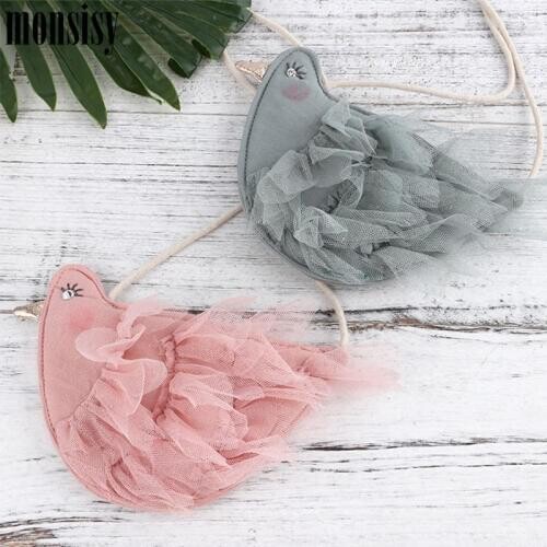 Monsisy Lolita Girl Coin Purse Handbag Children Wallet Kawaii Lace Bird Shoulder Bag Kid Baby Toddler Small Crossbody Bag Bolso