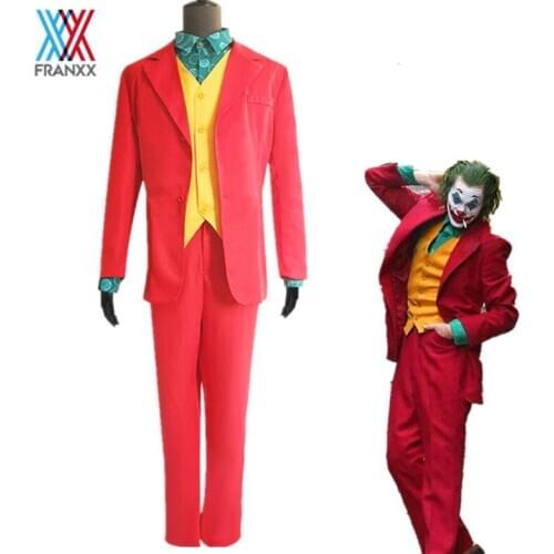 2019 New Movie JOKER Cosplay Costume Joaquin Phoenix Clown Arthur Fleck Red Suit Coat Pants Uniform Halloween Performance Party