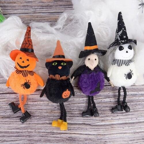 Halloween Doll Hanging Ornaments Plush Black Cat Pumpkin Witch Spider Pendant For Halloween Home Hanging Decor Props Kids Gifts