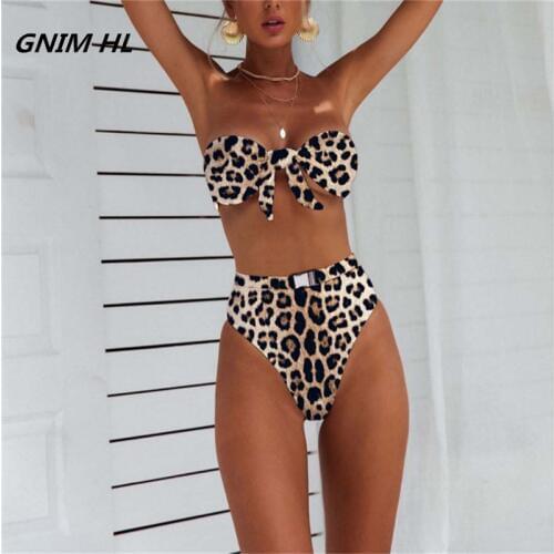 GNIM HL High Wasit Bikini Swimwear Women Leopard Print Brazilian Biquini New 2021 Swimming Suit For Women Beachwear Swimsuit
