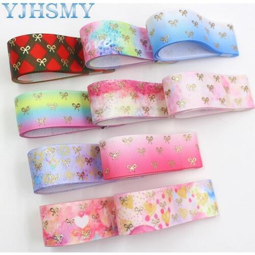 YJHSMY I-19625-1419,(1")25mm 10yards Laser silver bow love print grosgrain ribbon, bow hat wedding party DIY decorations