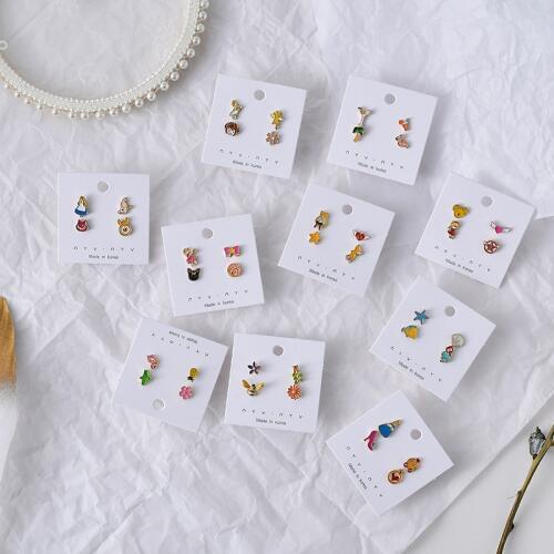 Meetvii Cute Animal Cartoon Earrings Set for Women Girl Asymmetric Rabbit Bird Star Flower Bear Heart Stud Earrings Jewelry Gift