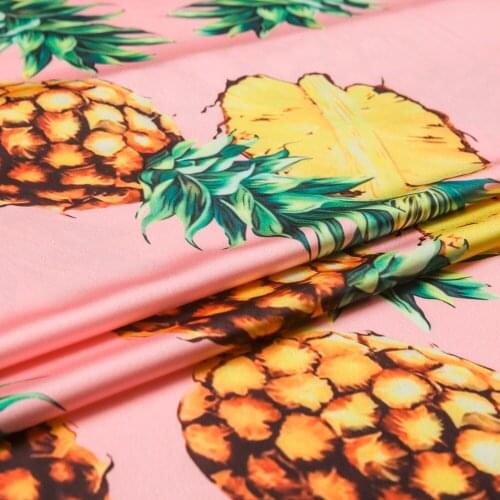 Couture fashion heavy chiffon Fabric,faux silk satin,pink color,fruit pineapple pattern,smooth,Sewing,Skirt,Fabric by the yard