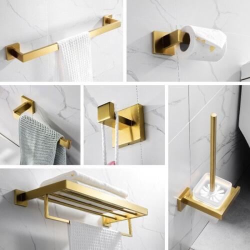 MTTUZK Brushed Gold Bathroom Hardware Set 304 Stainless Steel Towel Shelf Paper Holder Hooks Towel Bar Bathroom Accessories