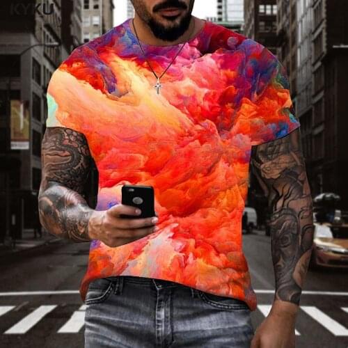 KYKU Brand Smoke Cloud T shirt Men Colorful Shirt Print Painting Tshirt Printed Mens Clothing Punk Rock Casual Tops Streetwear