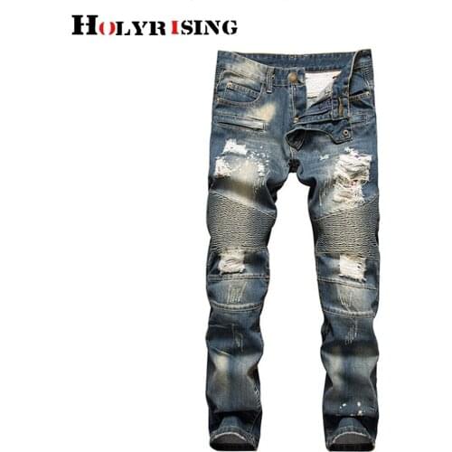 Men jeans vintage hole style casual pantalon motif homme zipper broeken oversized pantalones motor streetwear plus size 19662