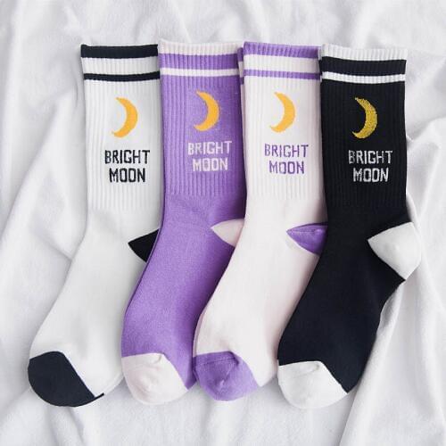 Harajuku Colorful Novelty Creative Bright Moon Patterned Fashion Japanese Socks Women Hip Hop Cute Socks Calcetines Mujer Sokken