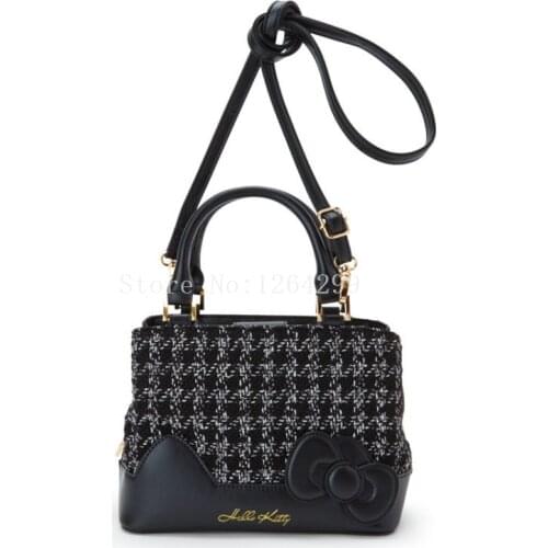 New Fashion KT Girls Black PU Messenger Bags Woman Handbags