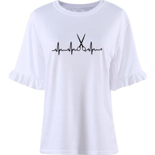 2021 New Summer Heartbeat Hairdresser T Shirt Women Petal Sleeve Girls T-Shirt Barber Camisetas O-Neck Loose Femme Tees Tops
