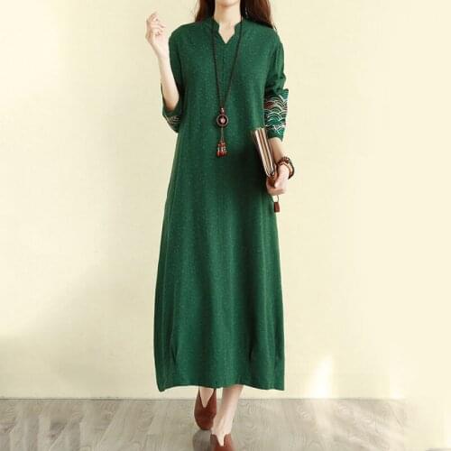 2021 New Womens Spring Plus Size Dress Ethnic Style Retro Embroidery Half Sleeve Loose Casual Long Dress Feme Robe aq541