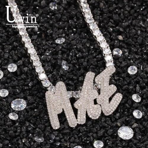 Uwin Name Necklace Double Layer Brush Custom Letters Pendant Iced Out Pendant Necklace Personalised Gift Drop Shipping