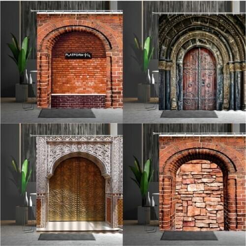 Platform 9 and 3/4 Shower Curtains Secret Passage Of Kings Cross Railway Station Brick Wall Bath Decor Waterproof Curtain Set