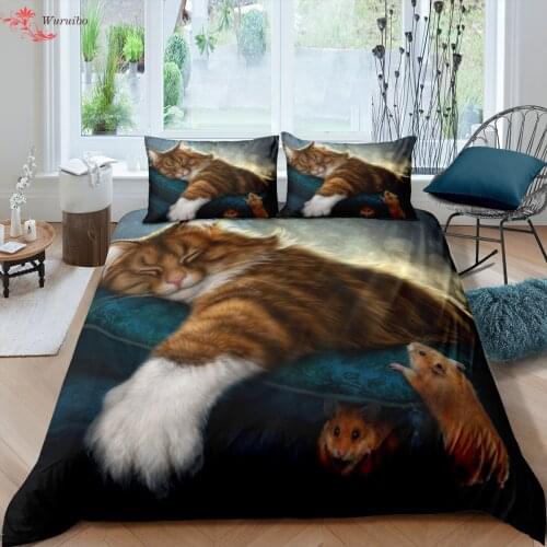 Nordic Cartoon Cute Cat Pet Animals Bedding Set Funny Comforter Duvet Cover Bed Linen Child Twin Single Size 135*200 Bedspreads