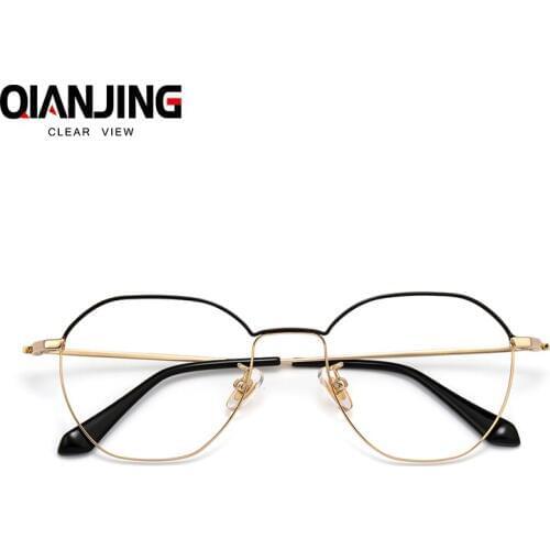 QianJin Pure Titanium Spectacle Frame Women Vintage Eyeglasses Men Computer Optical Retro Eye Glasses For Female Male Clear Lens