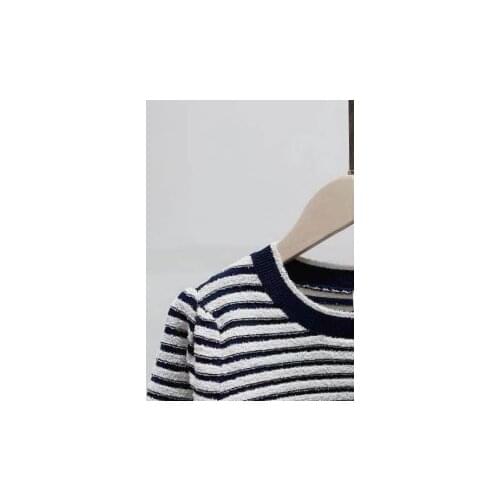 Early Autumn 2021 New Skin-friendly Soft Cotton Striped Short Slim Knit Top Fashion Mini Skirt Suit SU507