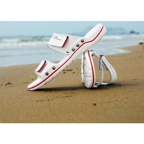 FIXSYS Mens Leather Sandals Summer Classic Men Shoes Lighweight Slippers Outdoor Beach Sandals Men Comfortable Walking Footwear