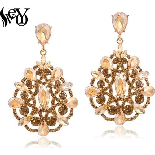 VEYO Luxury Hollow out Drop Crystal Earrings for Women Rhinestone Dangle Fashion Jewelry Gift New