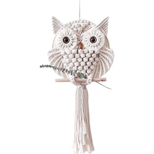Owls Dream Catchers Cotton Macrame Wall Hanging Macrame Decor Artificial eye owl tapestry hand-woven material home wall decor