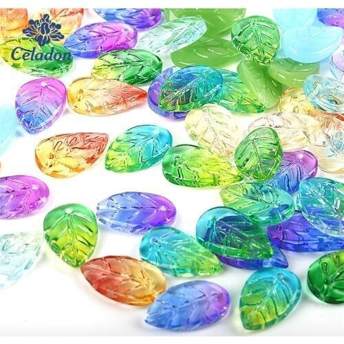 Wholesale 5pcs/lot Multi Gradient Colors 11x18mm Leaf Glass Beads Leaves Charms Beads Craft DIY Earring Necklace Jewelry Making
