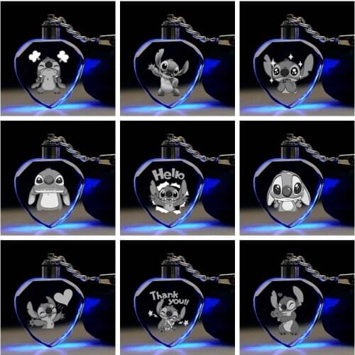 Disney Stitch Role Anime Figures Toy Cartoon Heart Products Accessories Customized LED Keychain Light Birthday Gifts