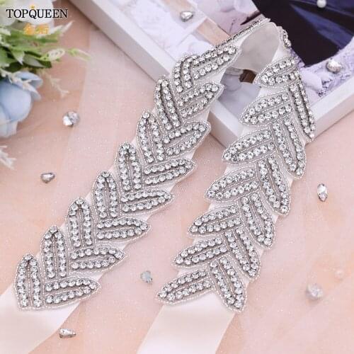 TOPQUEEN S238 Wide Belts Beaded Applique Belt Glitter Rhinestone Belts for Women Formal Bridesmaid Waist Belts for Wedding Dress