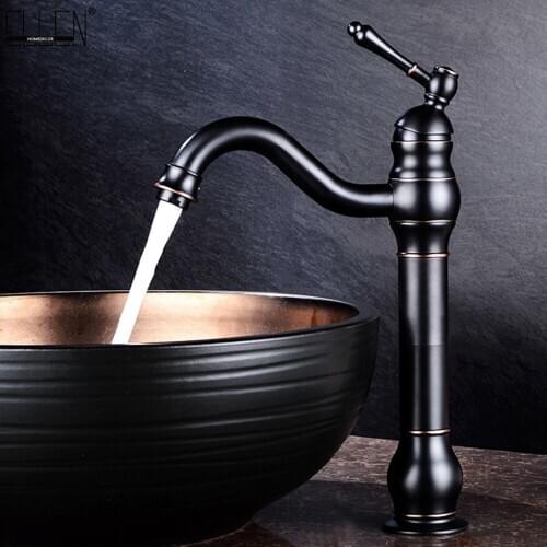 Vidric Tall Bathroom Sink Faucet Oil Rubble Bronze Water Mixer Crane Hot and Cold 360 Degree Rotating Basin Faucets ELF1409B