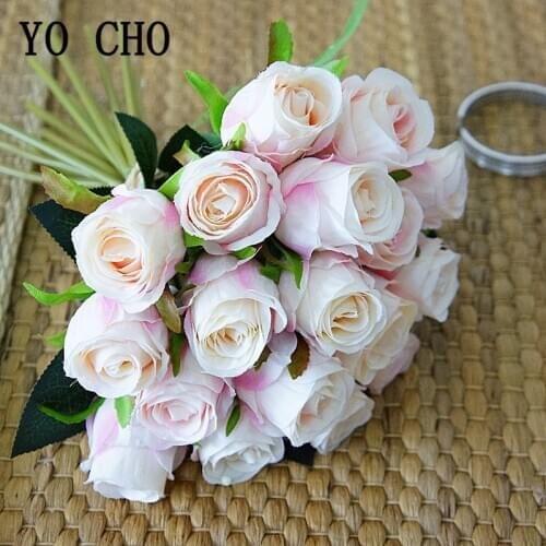 YO CHO 18 Heads Big Bunch Rose Artificial Flowers Silk Fake Flowers Bouquet Wedding Home Table Decor DIY Craft Faux Roses Flores