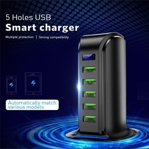 ILEPO 5 Port USB Charger HUB LED Display Multi USB Charging Station Dock Universal Mobile Phone Desktop Wall Home EU US UK Plug