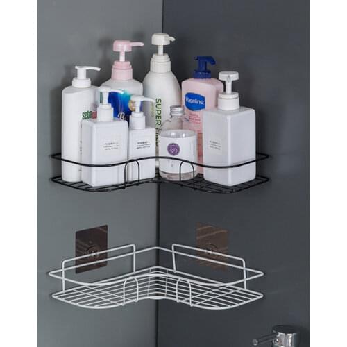 Iron Bathroom Shelf Shower Wall Mount Shampoo Storage Holder with Suction Cup No Drilling Kitchen Storage Bathroom Accessories