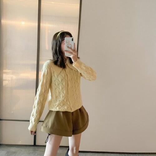 2021 Autumn and Winter Temperament Lapel Button Solid Color Wool Knit Cardigan