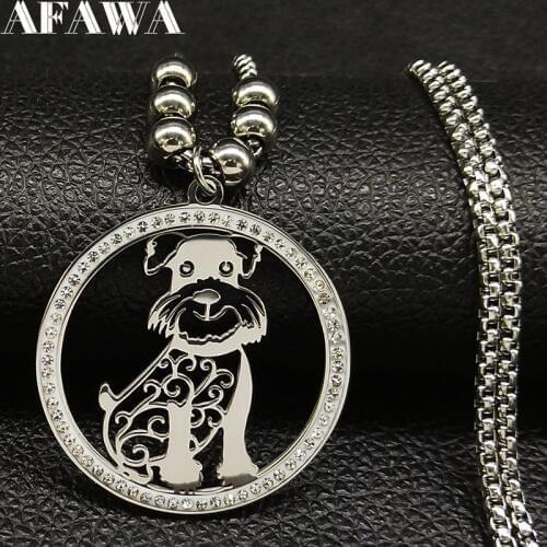 Fashion Schnauzer Crystal Stainless Steel Chain Necklace Women Silver Color Bead Necklaces & Pendants Jewelry bijoux N126S01
