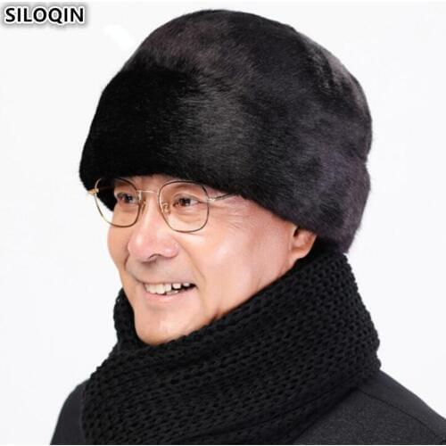 SILOQIN Winter Warm Hat Men Imitation Hair Bomber Hats Middle-aged Elderly Cold-proof Winter Hat Dads Brands Caps Mens Ski Cap