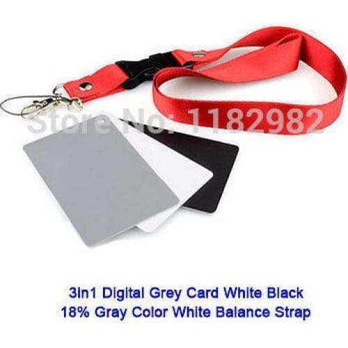 2PCS Digital Camera 3 in 1 Pocket-Size White Black Grey Balance Cards 18% Gray Card with Neck Strap for Digital Photography
