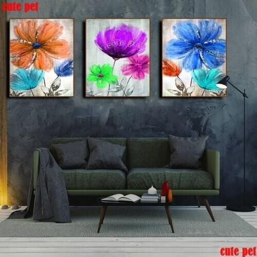 5D Square Round Drill Abstract oil painting flowers Mosaic Diamond Painting CrossStitch DIY artwork Embroidery decor puzzle 3PCS