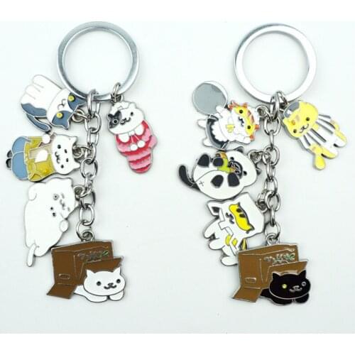 5 In 1Set Cute Neko Atsume Keychain Keyring Cartoon Figure Alloy Metal Pendant Key Ring Cosplay Accessories Gift
